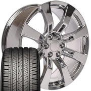 22" Replica Wheels fit Cadillac Escalade - CA82 Chrome 22x9, Goodyear Tires Set