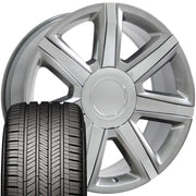 Set(4) 22x9 CA87 Gloss Hyper Silver with Chrome Insert - 6x139.7 +31ET with 285/45r22 Goodyear Eagle Touring Tires