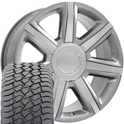 Set(4) 22x9 CA87 Gloss Hyper Silver with Chrome Insert - 6x139.7 +31ET with 285/45r22 Sailun TerraMax AT2 Tires