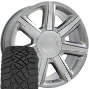 Set(4) 22x9 CA87 Gloss Hyper Silver with Chrome Insert - 6x139.7 +31ET with 285/45r22 Sailun TerraMax RT Tires