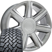 Set(4) 22x9 CA87 Gloss Hyper Silver with Chrome Insert - 6x139.7 +31ET with 285/45r22 TBB TS-37 AT Tires