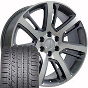 OE Wheels CA88 22x9 6x139.7 Gloss Gunmetal Machined Wheels 285-45-22 Goodyear Eagle Sport Tires SET