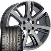 22" Replica Wheels fit Cadillac Escalade - CA88 Gloss Gunmetal Machined 22x9, Goodyear Tires Set
