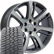 22" Replica Wheels fit Cadillac Escalade - CA88 Gloss Gunmetal Machined 22x9, Sailun Tires Set