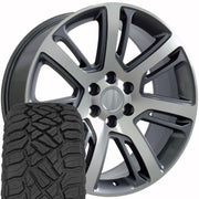 Set(4) 22x9 CA88 Gloss Gunmetal Machined - 6x139.7 +31ET with 285/45r22 Sailun TerraMax RT Tires