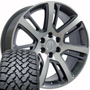 Set(4) 22x9 CA88 Gloss Gunmetal Machined - 6x139.7 +31ET with 285/45r22 TBB TS-37 AT Tires