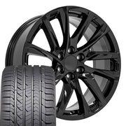 Set(4) 22x9 CA90 Gloss Black - 6x139.7 +28ET with 285/45r22 Goodyear Eagle Sport Tires