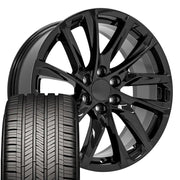 Set(4) 22x9 CA90 Gloss Black - 6x139.7 +28ET with 285/45r22 Goodyear Eagle Touring Tires