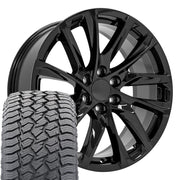 Set(4) 22x9 CA90 Gloss Black - 6x139.7 +28ET with 285/45r22 Sailun TerraMax AT2 Tires