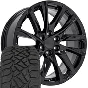 Set(4) 22x9 CA90 Gloss Black - 6x139.7 +28ET with 285/45r22 Sailun TerraMax RT Tires