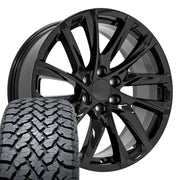 Set(4) 22x9 CA90 Gloss Black - 6x139.7 +28ET with 285/45r22 TBB TS-37 AT Tires
