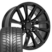 Set(4) 24x10 CA90 Gloss Black - 6x139.7 +28ET with 295/35r24 Sailun Atrezzo SVR LX+ Tires