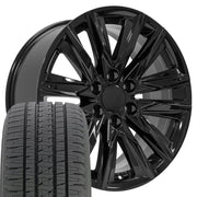20" Replica Wheels fit Cadillac Escalade - CA91 Gloss Black 20x9, Bridgestone Tires Set