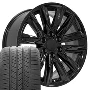 20" Replica Wheels fit Cadillac Escalade - CA91 Gloss Black 20x9, Goodyear Tires Set