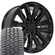 20" Replica Wheels fit Cadillac Escalade - CA91 Gloss Black 20x9, Sailun Tires Set