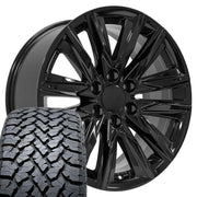 Set(4) 20x9 CA91 Gloss Black - 6x139.7 +28ET with 275/55r20 TBB TS-37 AT Tires