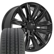 20" Replica Wheels fit Cadillac Escalade - CA91 Satin Black 20x9, Bridgestone Tires Set