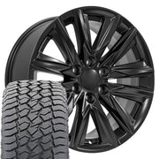20" Replica Wheels fit Cadillac Escalade - CA91 Satin Black 20x9, Sailun Tires Set