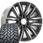 Set(4) 20x9 CA91 Gloss Gunmetal with Polished Face - 6x139.7 +28ET with 275/55r20 TBB TS-37 AT Tires