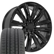 Set(4) 22x9 CA91 Gloss Black - 6x139.7 +28ET with 285/45r22 Bridgestone Dueler Alenza HL Tires