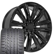 Set(4) 22x9 CA91 Gloss Black - 6x139.7 +28ET with 285/45r22 Goodyear Eagle Sport Tires