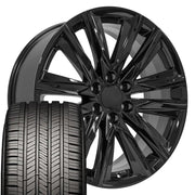 22" Replica Wheels fit Cadillac Escalade - CA91 Gloss Black 22x9, Goodyear Tires Set