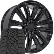 Set(4) 22x9 CA91 Gloss Black - 6x139.7 +28ET with 285/45r22 Sailun TerraMax RT Tires
