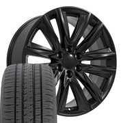 22" Replica Wheels fit Cadillac Escalade - CA91 Satin Black 22x9, Bridgestone Tires Set