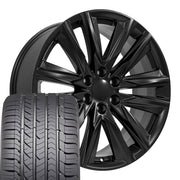 22" Replica Wheels fit Cadillac Escalade - CA91 Satin Black 22x9, Goodyear Tires Set