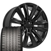 22" Replica Wheels fit Cadillac Escalade - CA91 Satin Black 22x9, Goodyear Tires Set