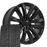 22" Replica Wheels fit Cadillac Escalade - CA91 Satin Black 22x9, Ironman Tires Set