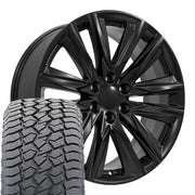 22" Replica Wheels fit Cadillac Escalade - CA91 Satin Black 22x9, Sailun Tires Set