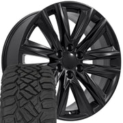Set(4) 22x9 CA91 Satin Black - 6x139.7 +28ET with 285/45r22 Sailun TerraMax RT Tires