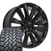 Set(4) 22x9 CA91 Satin Black - 6x139.7 +28ET with 285/45r22 TBB TS-37 AT Tires