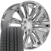 22" Replica Wheels fit Cadillac Escalade - CA91 Chrome 22x9, Bridgestone Tires Set