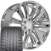 22" Replica Wheels fit Cadillac Escalade - CA91 Chrome 22x9, Goodyear Tires Set