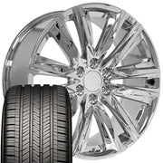 22" Replica Wheels fit Cadillac Escalade - CA91 Chrome 22x9, Goodyear Tires Set