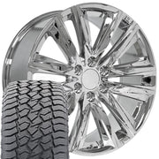 22" Replica Wheels fit Cadillac Escalade - CA91 Chrome 22x9, Sailun Tires Set