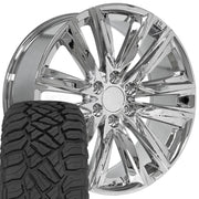 22" Replica Wheels fit Cadillac Escalade - CA91 Chrome 22x9, Sailun Tires Set