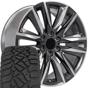 Set(4) 22x9 CA91 Gloss Gunmetal with Polished Face - 6x139.7 +28ET with 285/45r22 Sailun TerraMax RT Tires