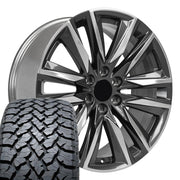 Set(4) 22x9 CA91 Gloss Gunmetal with Polished Face - 6x139.7 +28ET with 285/45r22 TBB TS-37 AT Tires