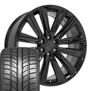 Set(4) 24x10 CA91 Gloss Black - 6x139.7 +28ET with 295/35r24 Sailun Atrezzo SVR LX+ Tires
