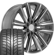 Set(4) 24x10 CA91 Gloss Gunmetal with Polished Face - 6x139.7 +28ET with 295/35r24 Sailun Atrezzo SVR LX+ Tires
