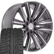 Set(4) 24x10 CA91 Gloss Gunmetal with Polished Face - 6x139.7 +28ET with 305/35r24 Ironman iMove GEN 2 Tires
