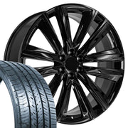 26" Replica Wheels fit Cadillac Escalade - CA91 Gloss Black 26x10, Atlas Tires Set