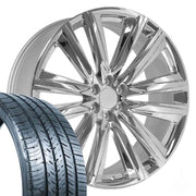 Set(4) 26x10 CA91 Chrome - 6x139.7 +28ET with 295/30r26 Atlas Force UHP Tires