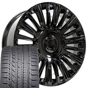 22" Replica Wheels fit Cadillac Escalade - CA92 Gloss Black 22x9, Goodyear Tires Set