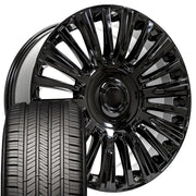 22" Replica Wheels fit Cadillac Escalade - CA92 Gloss Black 22x9, Goodyear Tires Set