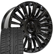 22" Replica Wheels fit Cadillac Escalade - CA92 Gloss Black 22x9, Ironman Tires Set