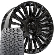 22" Replica Wheels fit Cadillac Escalade - CA92 Gloss Black 22x9, Sailun Tires Set